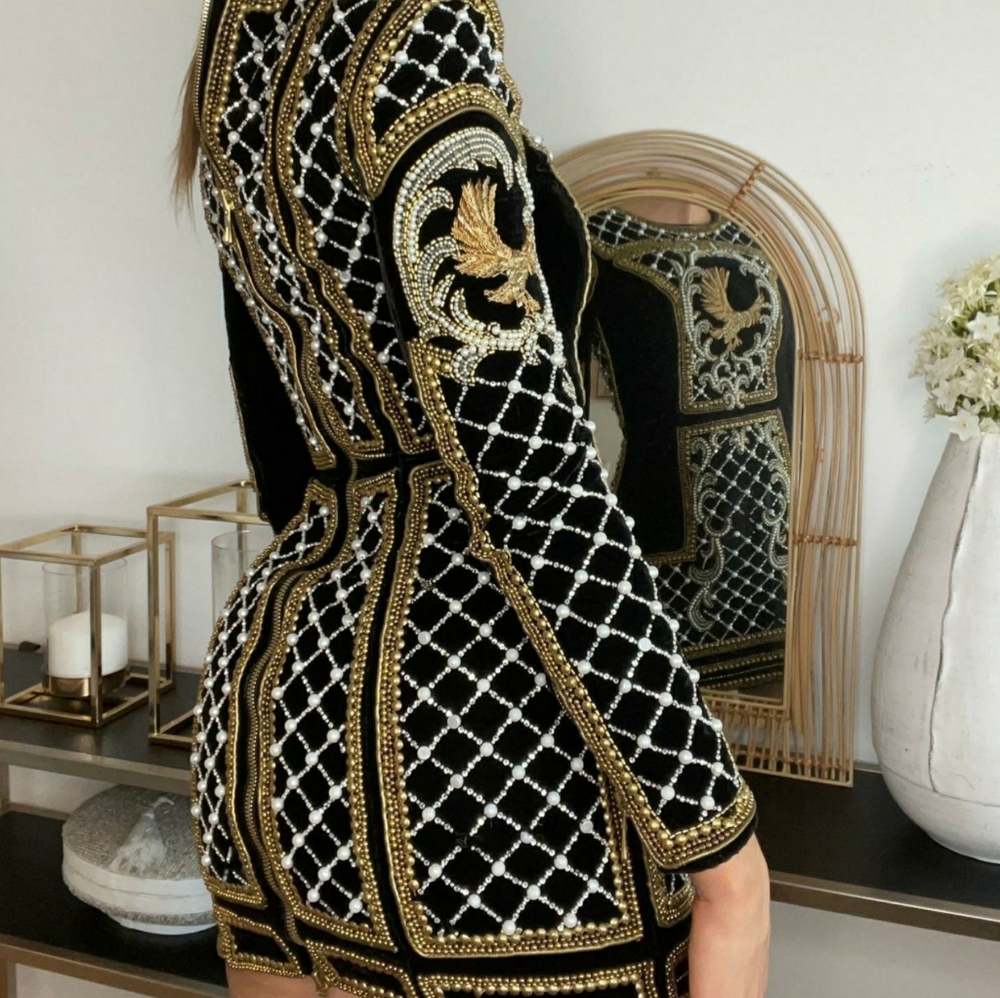 Balmain x H&M Eagle Embroidered Beaded Dress US 4 RARE NEW YEARS PARTY - Picture 2 of 7